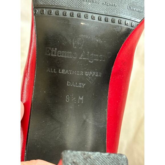 Vintage Etienne Aigner Women's Red White Daley Leather Peep Toe Heels Size 8.5 - Picture 8 of 9